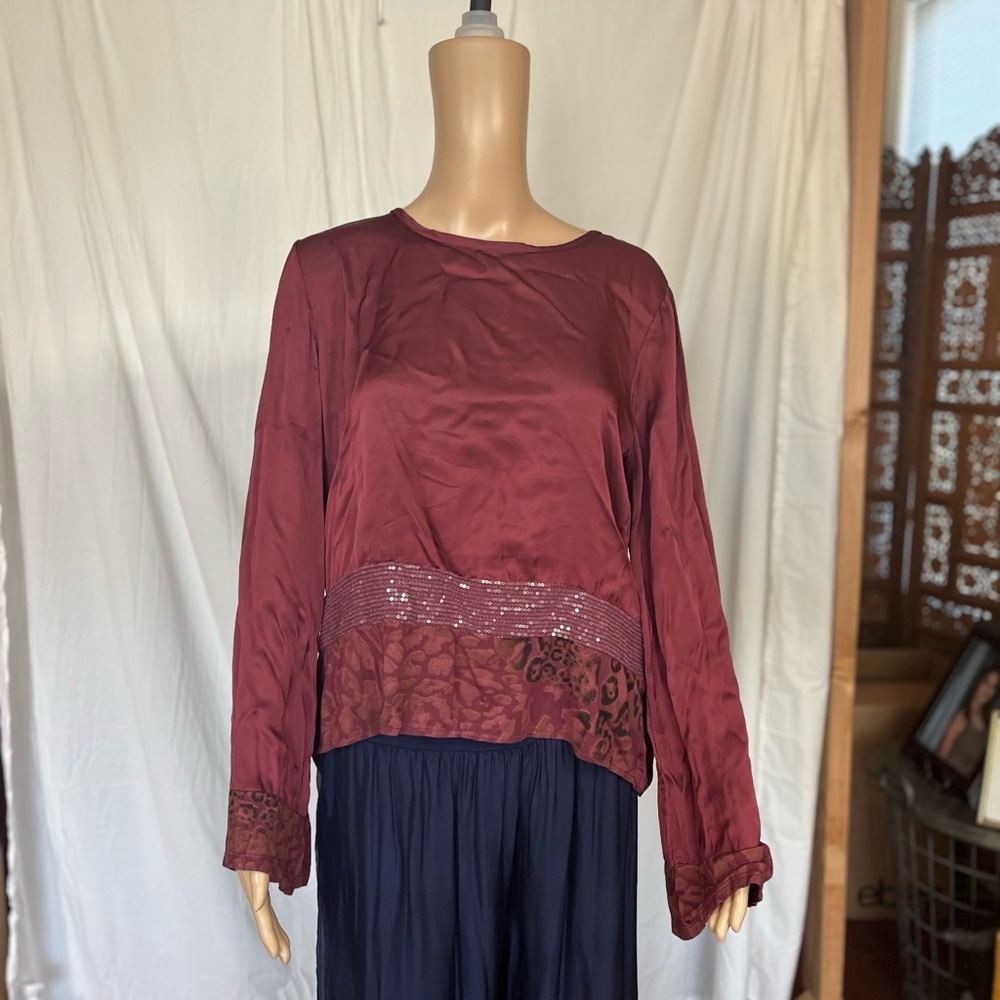 Bella Amore lagenlook top silk viscose burgundy Large
